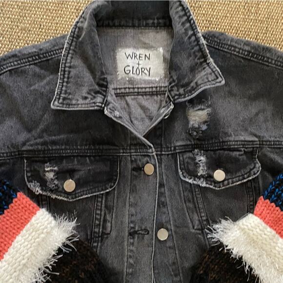 Wren + Glory $425 Free People Yellowstone Knitter Denim Jacket MED EUC - Picture 5 of 16